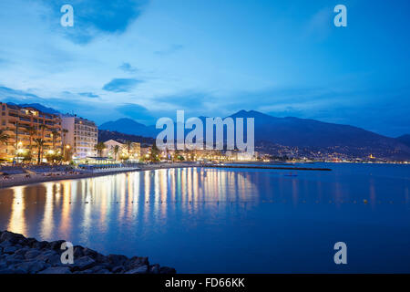 French Riviera coast illuminated in a summer evening, Cap Martin Stock Photo