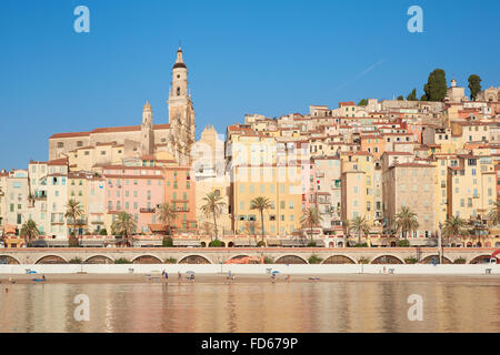 Menton, old city houses in the morning, French riviera Stock Photo