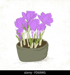 Card with hand drawn crocus spring flowers. Thank you card, Greeting card or Invitation. Vector illustration. Stock Vector
