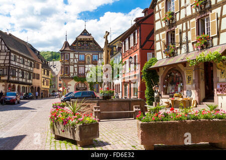 Old Market square in the center of Kaysersberg Alsace Haut Rhin France Stock Photo