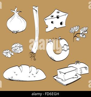 Vector hand drawn line illustration of groceries. Stock Vector