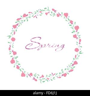 Circle of hand drawn flowers . Hand drawn design for Thank you card, Greeting card or Invitation. Vector illustration. Stock Vector