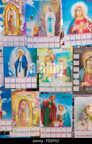 Religious icons and images of saints on sale for Mexican pilgrims and penitents at the Sanctuary of Atotonilco an important Catholic shrine in Atotonilco, Mexico. Stock Photo