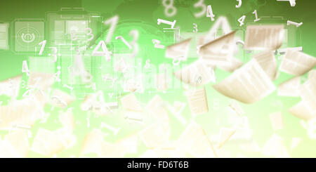 Background conceptual image with papers flying in air Stock Photo