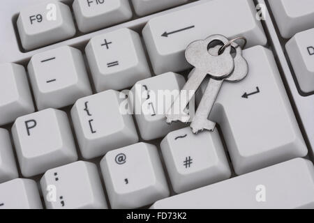 Keys on a PC / personal computer keyboad - as a visual metaphor for hacktivism, data security and access permissions. Stock Photo