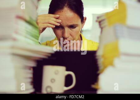 Stressful Woman Working In Office