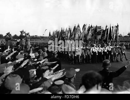 Hitler, Blomberg and Goering at the flag parade on the Day of the Wehrmacht, 1935 Stock Photo