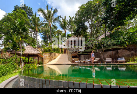 Hotel resort with pool and palm trees, Ubud, Bali, Indonesia, Asia