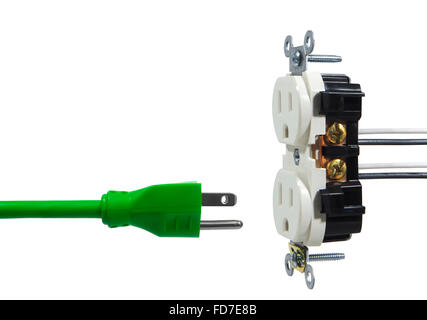 Electrical Wall Outlet and Green Cord Stock Photo