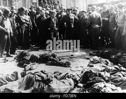 General Eisenhower, General Bradley and General Patton in the concentration camp Ohrdurf, 1945 Stock Photo