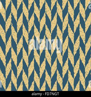 Vector Seamless Blue Yellow Color Hand Drawn Checker Distorted Parallelograms Grungy Arrows Pattern Stock Vector