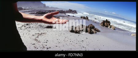 Midsection Of Man Holding Shell At Beach