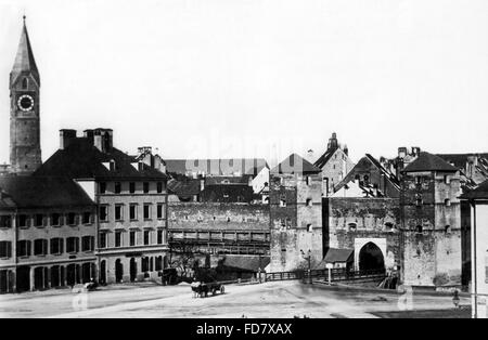 Sendlinger-Tor-Square and Sendlinger Tor in Munich around 1860 Stock Photo