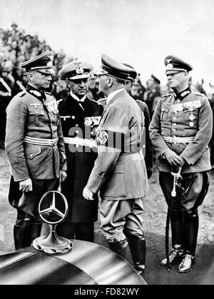 Adolf Hitler with military Commander at the party rally in Nuremberg, 1938 Stock Photo