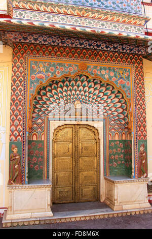 Lotus Gate in Pitam Niwas Chowk, Jaipur City Palace, Rajasthan, India. Palace was the seat of the Maharaja of Jaipur, the head o Stock Photo