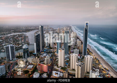 Gold Coast city view from Q1 at dusk Stock Photo