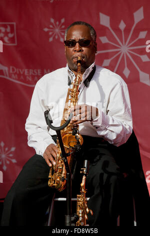 Sax player performing on stage - USA Stock Photo