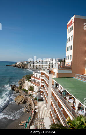 Beach scenes in Nerja, a sleepy Spanish Holiday resort on the Costa Del ...