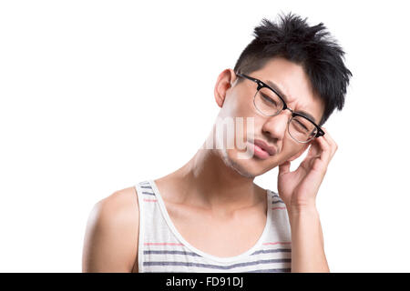 Portrait of young man displeased Stock Photo