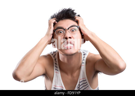 Portrait of young man freaking out Stock Photo