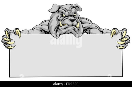 A mean looking bulldog mascot holding a sign Stock Photo