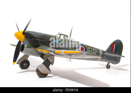 Hawker Typhoon Mk 1B aircraft, WWII, RAF markings. 1:32 fine scale model on white studio background. Stock Photo