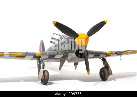 Hawker Typhoon Mk 1B aircraft, WWII, RAF markings. 1:32 fine scale model on white studio background. Stock Photo