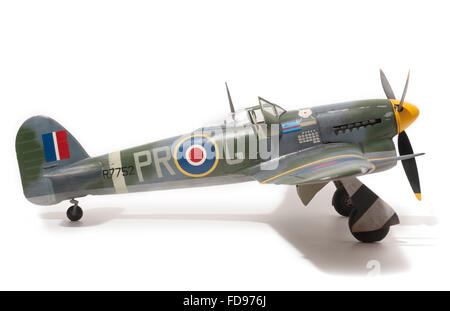 Hawker Typhoon Mk 1B aircraft, WWII, RAF markings. 1:32 fine scale model on white studio background. Stock Photo