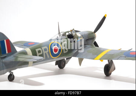 Hawker Typhoon Mk 1B aircraft, WWII, RAF markings. 1:32 fine scale model on white studio background. Stock Photo