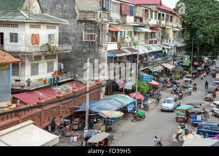 traffic on the street in Phnom Penh Stock Photo