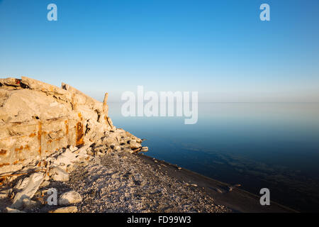 Salt-encrusted remains of Bombay Beach, on the eastern shore of the Salton Sea, California Stock Photo