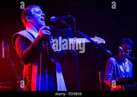 Milan Italy. 28th January 2016. The English indie rock band EVERYTHING EVERYTHING performs live on stage at Fabrique opening the show of Foals Credit:  Rodolfo Sassano/Alamy Live News Stock Photo