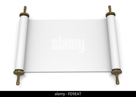 Open Blank Scroll on White Background 3D Illustration Stock Photo