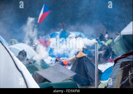 Thurmansbang, Germany. 29th Jan, 2016. View of the camping ground at the venue of the 'Elefantentreffen' (lit. Elephant meeting) motorcyle meting in Thurmansbang, Germany, 29 January 2016. Organizers expect about 4,000 bikers at the 60th Elefantentreffen of the federal association of motorcyclists (BVDM). Photo: Armin Weigel/dpa/Alamy Live News Stock Photo