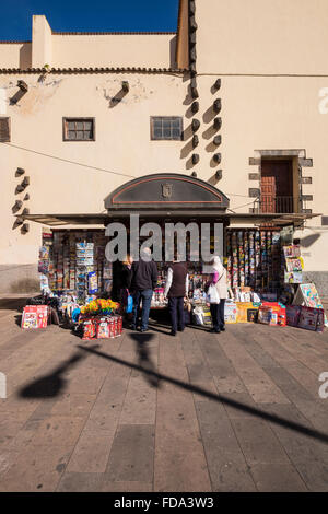 Magazine sellers kiosk next to the Iglesia de Concepcion in La Laguna, Tenerife, Canary Islands, Spain. Stock Photo