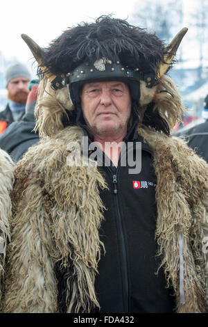 Thurmansbang, Germany. 29th Jan, 2016. Motorcyclist Slavo from Slovenia attends the so-called 60th Elephant meeting in Thurmansbang, Germany, 29 January 2016. The 'Bundesverband der Motorradfahrer (BVDM)', German federation of motorcyclists, is expecting around 4,000 motorcyclists to attend the event which continues until 31 January. Photo: Armin Weigel/dpa/Alamy Live News Stock Photo