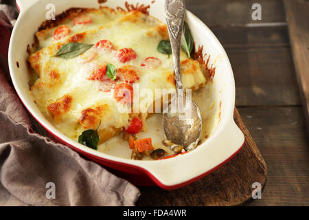 cannelloni with cheese, food closeup Stock Photo