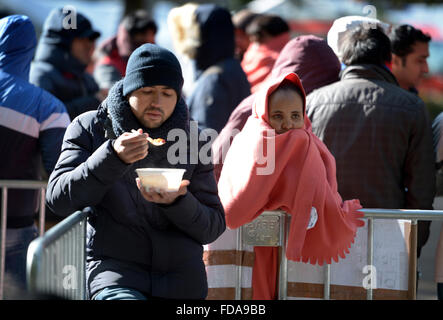 Berlin, Germany, refugees wait before LaGeSo Stock Photo