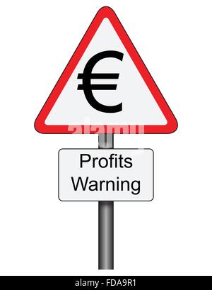 Road traffic sign with profits warning in vector format. Red triangular standard warning road sign with Euro symbol Stock Vector