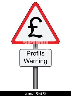 Road traffic sign with profits warning in vector format. Red triangular standard warning road sign with Sterling pound symbol Stock Vector