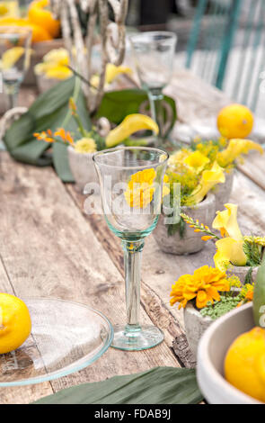 Image of a garden table set for a party. Stock Photo