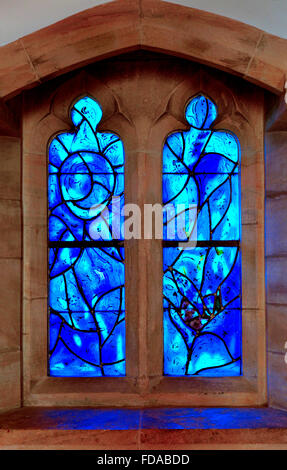 Tudeley, Tonbridge, Kent, UK. All Saints Church. Stained Glass Window by Marc Chagall - crescent moon Stock Photo