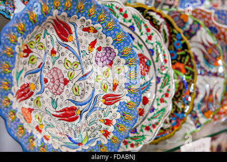 Traditional Turkish plates with painted iznik pattern. Stock Photo