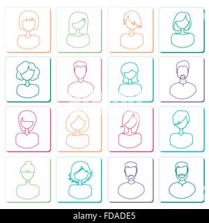 Social network private users avatar. Man and woman avatar linear icons. Vector illustration. Stock Vector