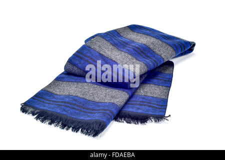 a warm gray and blue scarf on a white background Stock Photo