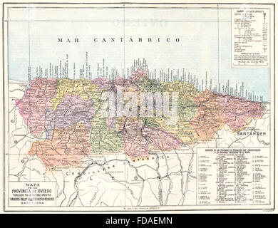 SPAIN: Mapa de la Provincia de Oviedo, 1913 Stock Photo