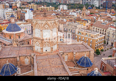 The Cathedral and the town from the Miquelete bell-tower. Valencia. Spain. Stock Photo