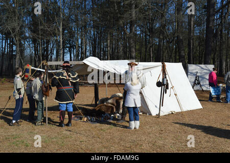 A reenactment of the Battle of Cowpens in the American Revolutionary War at the Cowpens Battleground in Cowpens, South Carolina. Stock Photo