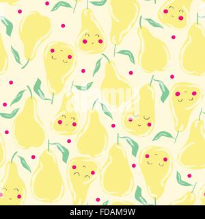 Seamless pattern with pears in cartoon style. Hand drawn design for fabric pattern, wrapping paper, Thank you card, Greeting car Stock Vector