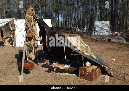 A reenactment of the Battle of Cowpens in the American Revolutionary War at the Cowpens Battleground in Cowpens, South Carolina. Stock Photo